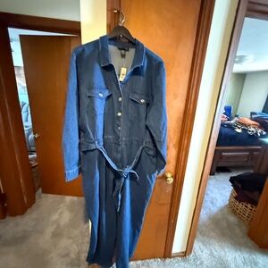 Ashley Stewart Dark Blue Denim Jumpsuit
